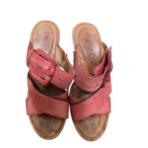 Born Coral Leather Wedge Sandals Adjustable Buckle & Cork Heel Women Size 7
